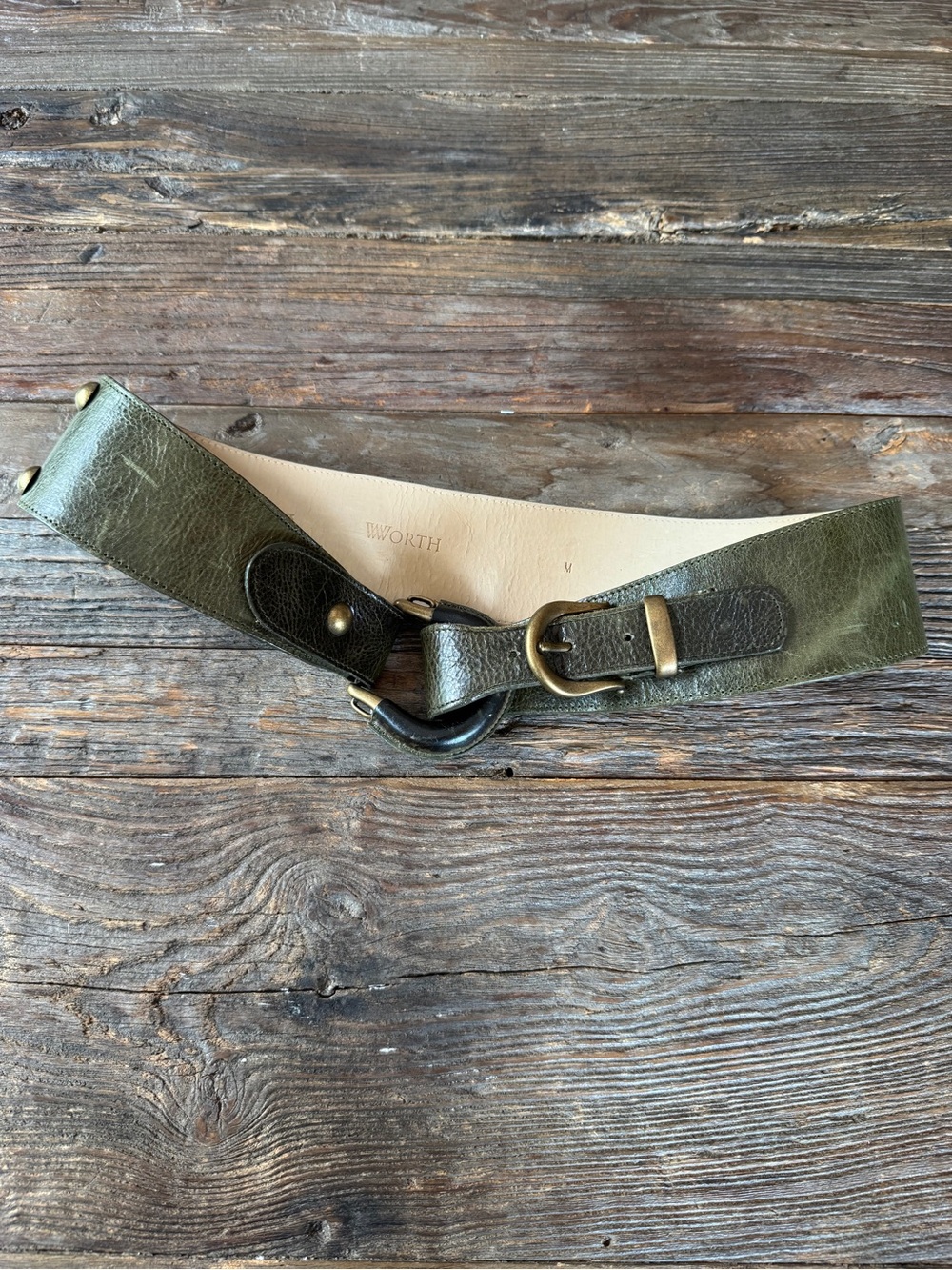 WORTH olive green double buckle wide belt M